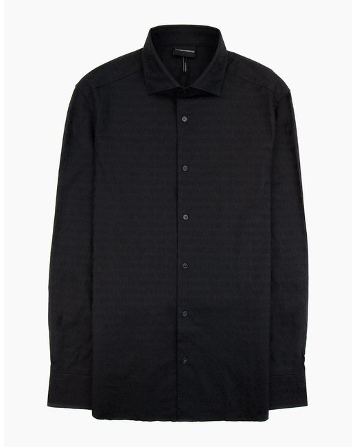 Emporio Armani Blue All Over Logo Long Sleeve Shirt for men