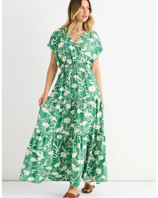 Gini London Green Floral Elastic Waist Maxi Dress
