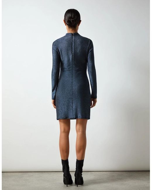 Ro&zo Blue Darcy Sparkle Jersey High Neck Mini Dress