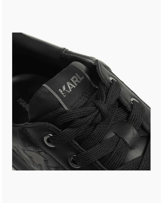 Karl Lagerfeld Black Monogram Embossed Metal Logo Leather Sneaker for men