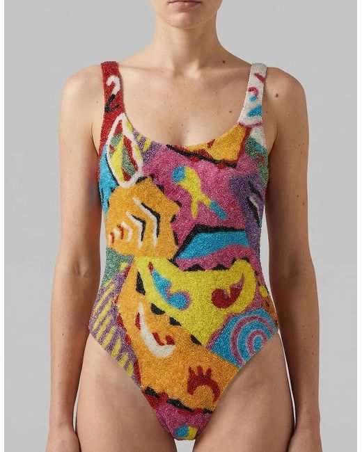 Oceanus Orange Boston Beaded Swimsuit Multi Colour