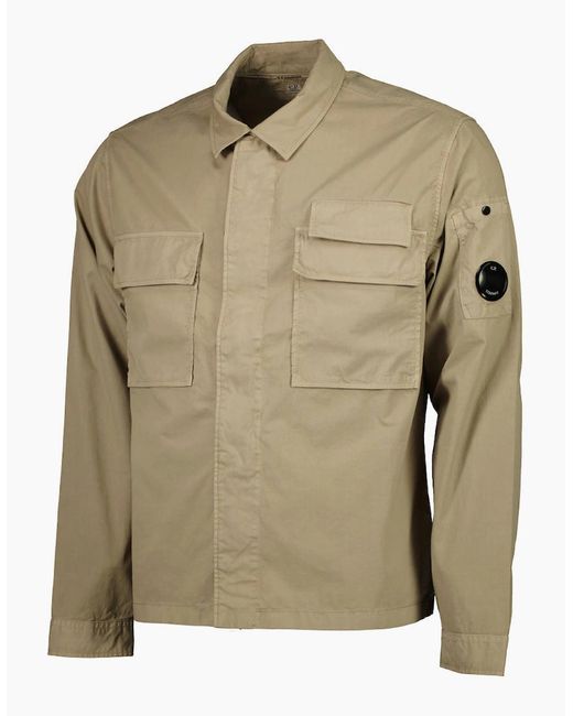 C P Company Green Gabardine Half Zip Lens Overshirt for men