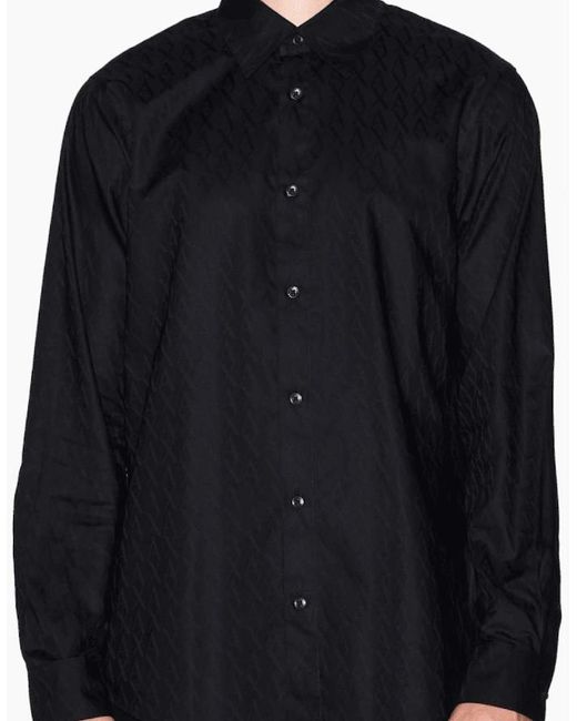 ARMANI EXCHANGE Black Jacquard Monogram Logo Shirt for men