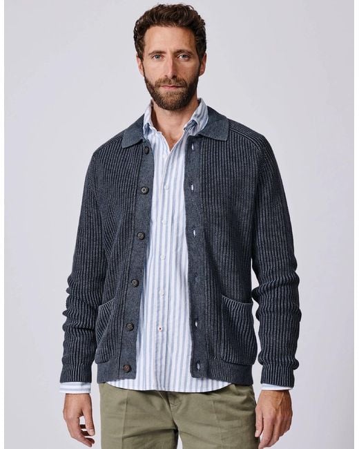 aubi Blue Martin Cotton Collared Cardigan for men