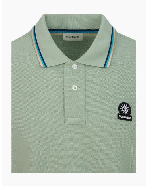 Sandbanks Green Tipped Badge Pique Polo S1-26 Sage for men