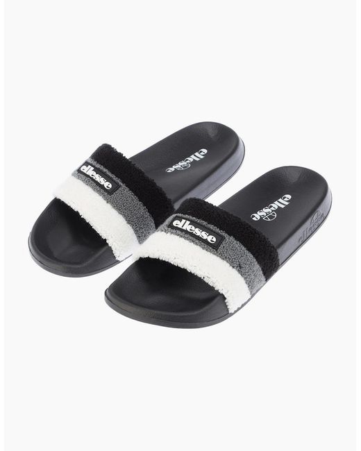 Ellesse Black Triply Stripe Patterned Open Toe Slides for men