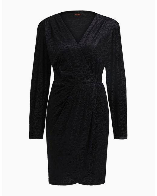 Boss Black Edevoras V-Neck Long Sleeve Knee Length Dress