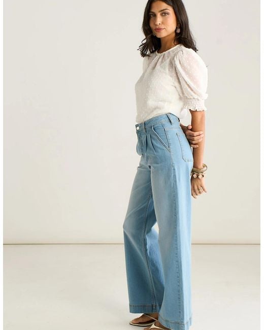 Gini London Blue Light Pleat Wide Leg Jean