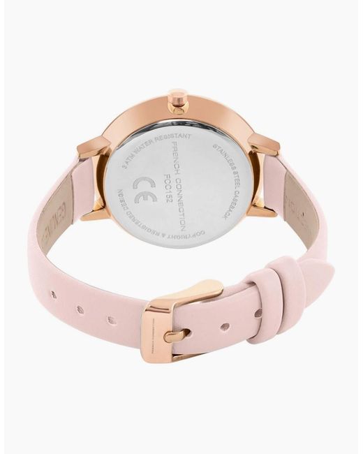 French Connection Pink Connection Rose Case Round Shape Strap Quartz Watch