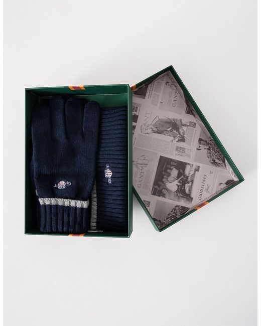 Gant Blue Essential Beanie & Gloves Set for men