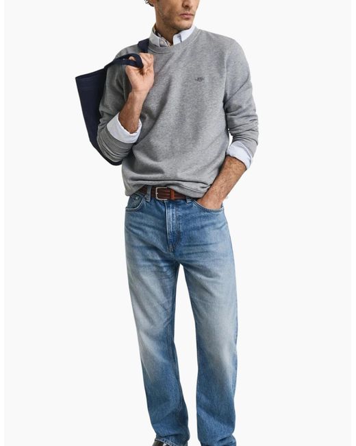 Gant Gray Shield Crew Neck Sweatshirt Pullover French Terry Graphic Embroidered for men