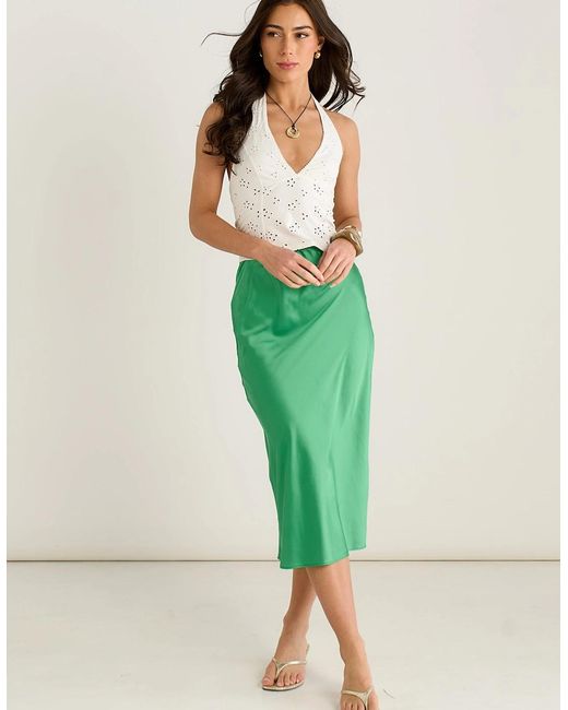 Gini London Green Satin High Waist Midi Skirt