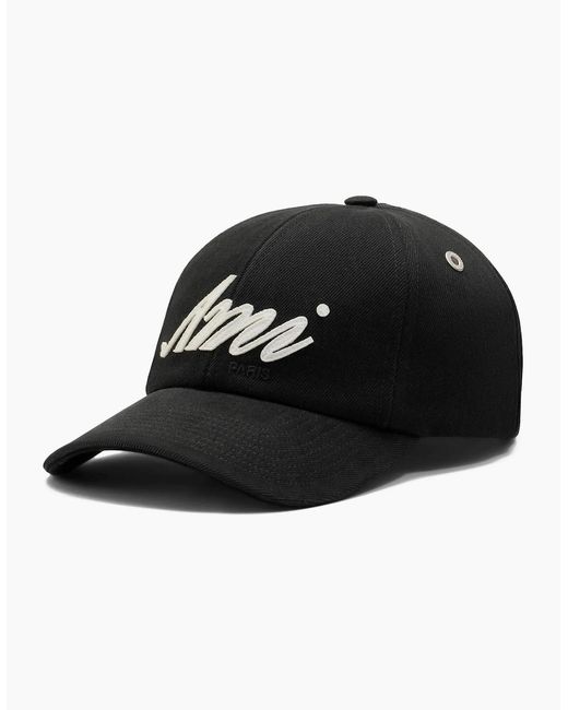 AMI Black Washed Cotton Ami Cap for men