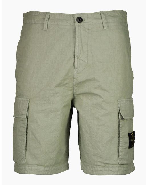 Stone Island Green Nylon Panama Cargo Bermudas for men