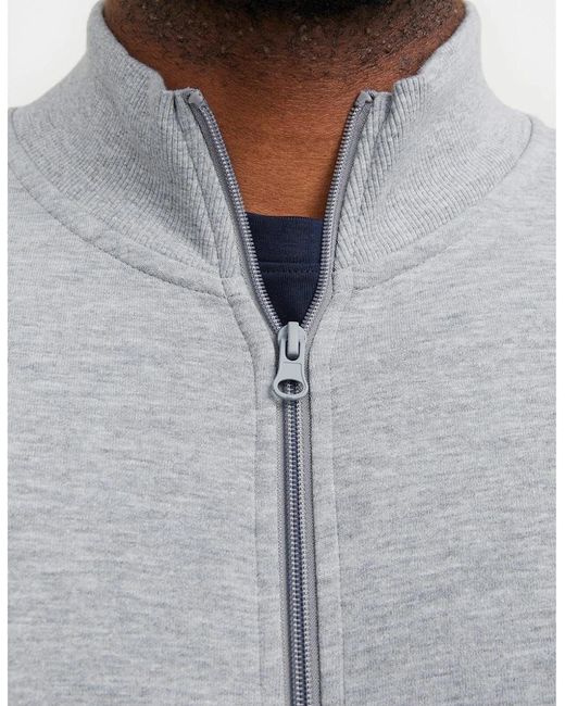 Jack & Jones Blue Paulos Solid Patterned Zip Neck Ribbed Cuff Sweat Jacket for men