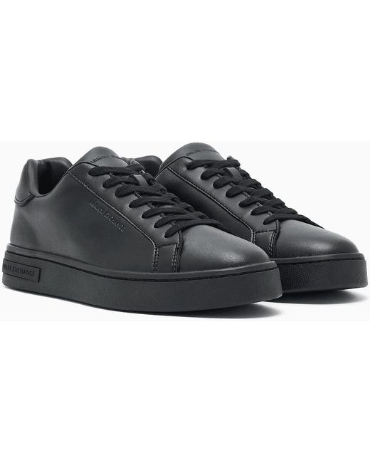 ARMANI EXCHANGE Black Leather Triple Sneaker Trainer for men