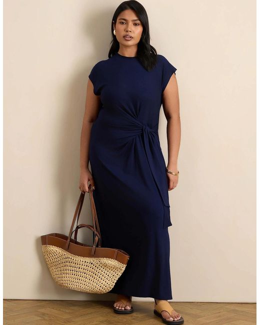 Live Unlimited London Blue Short Sleeve Tie Side Jersey Maxi Dress