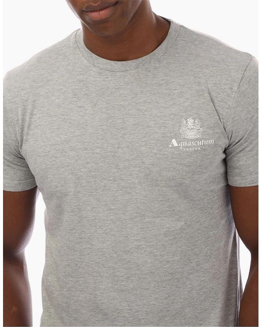 Aquascutum Gray Regular Fit Logo Print Crew Neck T-Shirt for men