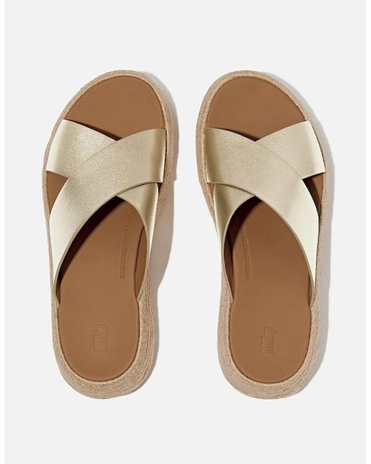 Fitflop White F-Mode Espadrille Leather Flatform Cross Slides