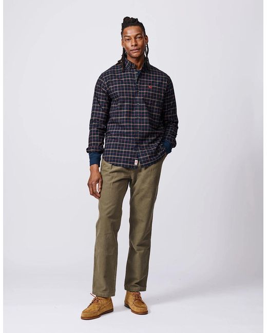 aubi Blue Merton Brushed Oxford Button Down Shirt for men