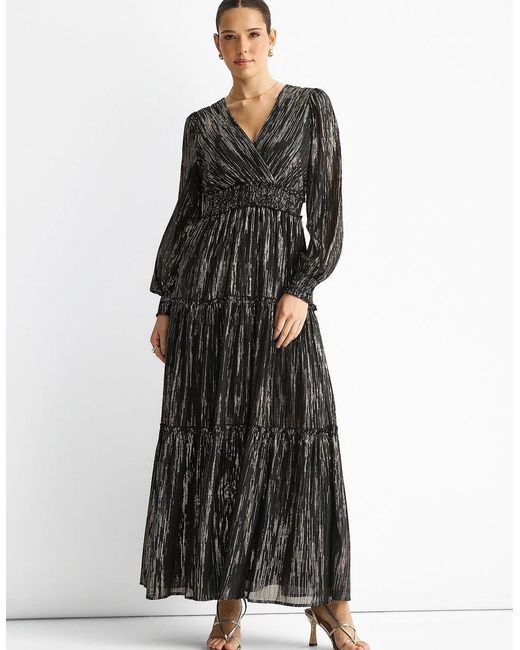 Gini London Black Sparkle Chiffon Occassion Tiered Maxi Dress