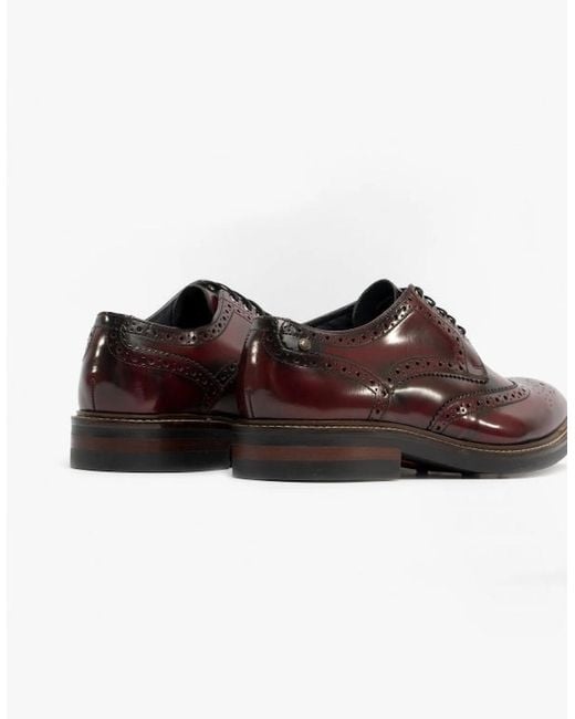 Base London Brown Woburn Polished Leather Brogue Shoes Oxblood for men