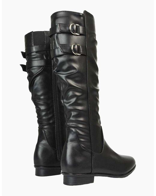 XY London Black Ladies Mia Slouch Flat Knee High Sock Boots