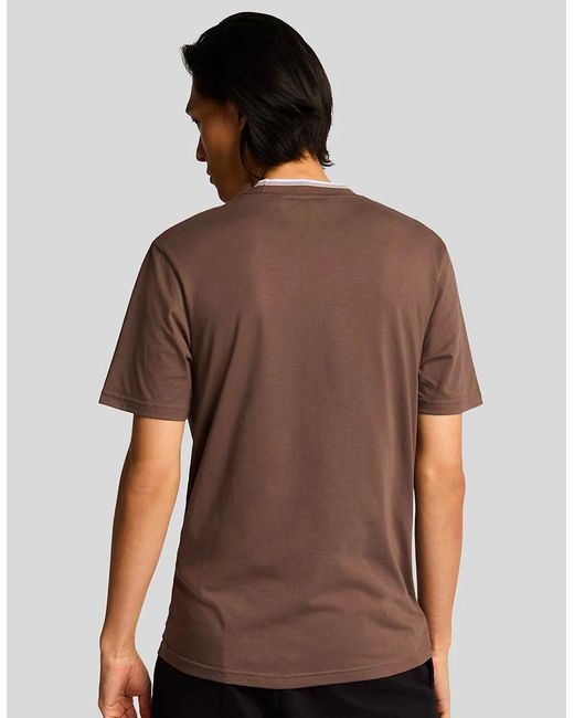 Lyle & Scott Brown Lyle & Scott Tipped Superfine T Shirt Plum Truffle for men