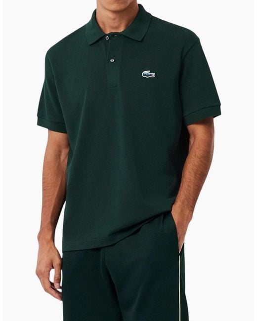Lacoste Green Polo Shirts Classic Fit Landscape Crocodile Pique Golf Polo Shirt for men