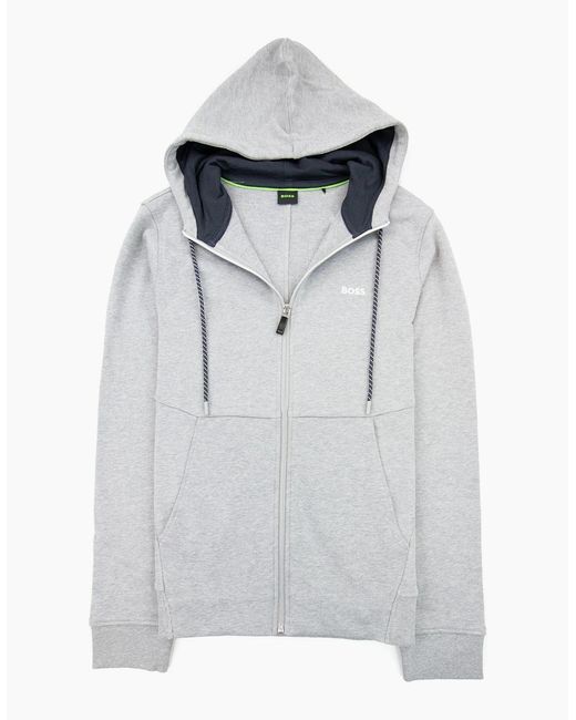 Boss White Saggy Embroidered Contrast Logo Zip Up Sweatshirt 059 for men