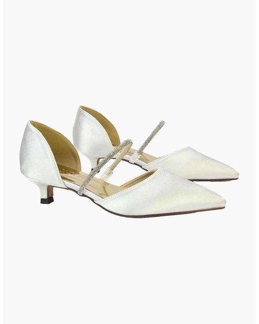 XY London White Ladies Laura Pointed Kitten Heel Court Shoes