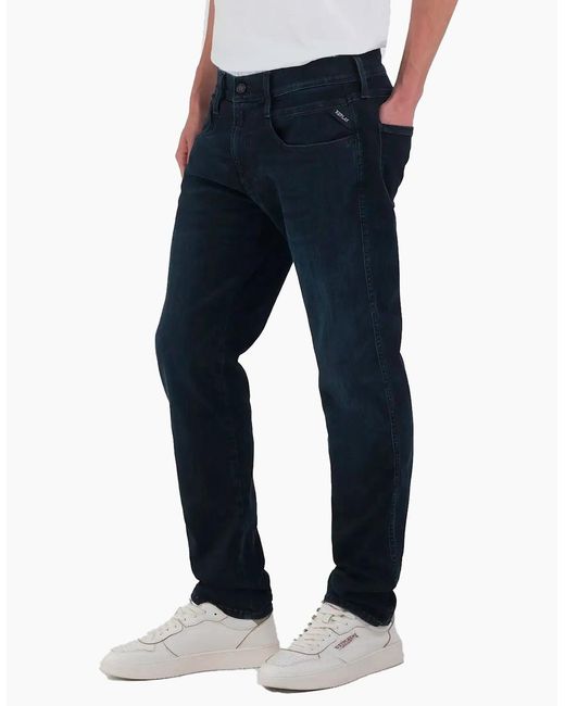 Replay Blue Hyperflex Eco Plus Sustainable Denim Anbass Slim Fit Jeans Dark 007 for men