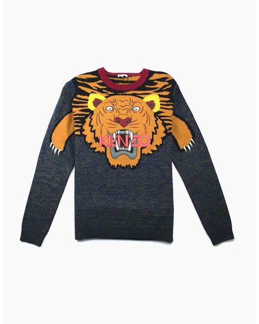 KENZO Blue All Over Knitted Tiger Jumper for men