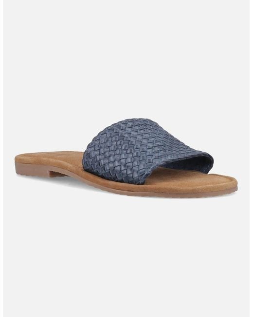 Hush Puppies Blue Hetty Slide Leather Wide Sandals