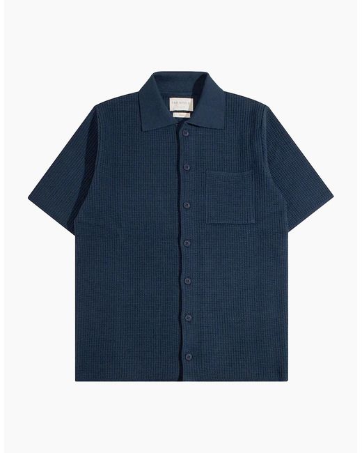 Far Afield Blue Heitor Knitted Short Sleeve Shirt for men