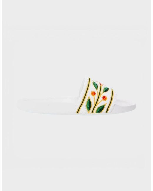 Casablanca White Embroidered Terry Slider