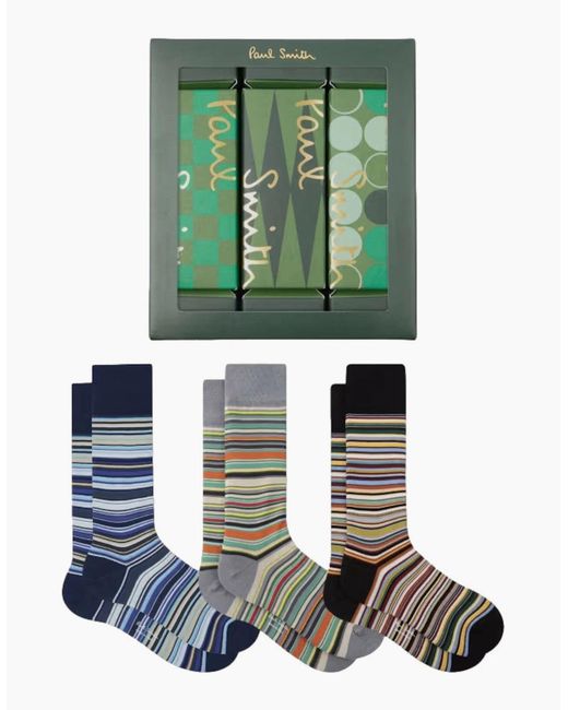 Paul Smith Green 3 Pack Sig Cracker Socks 1A Mix_1 for men