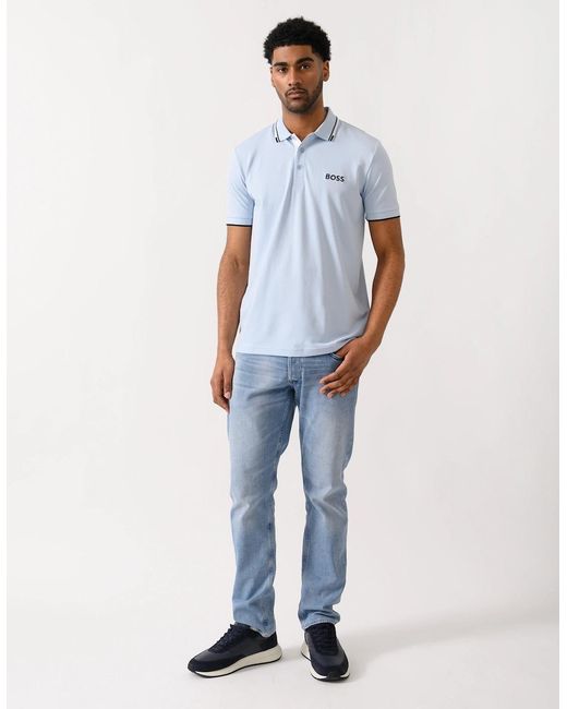 Boss Blue Boss Paddy Pro Cotton Blend Polo Shirt With Contrast Logos for men