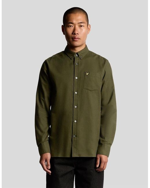 Lyle & Scott Green Flannel Button Down Collar Long Sleeve Shirt for men