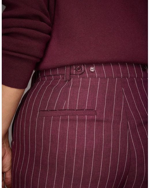 Live Unlimited London Red Burgundy Pinstripe Button Detail Wide Leg Trouser