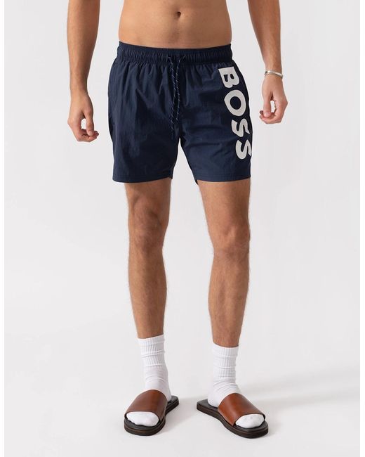 Boss Blue Boss Octopus Quick-Dry Swim Shorts With Vertical Logo Print for men