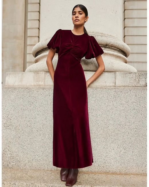 Ro&zo Red Jessie Plum Velvet Puff Sleeve Dress