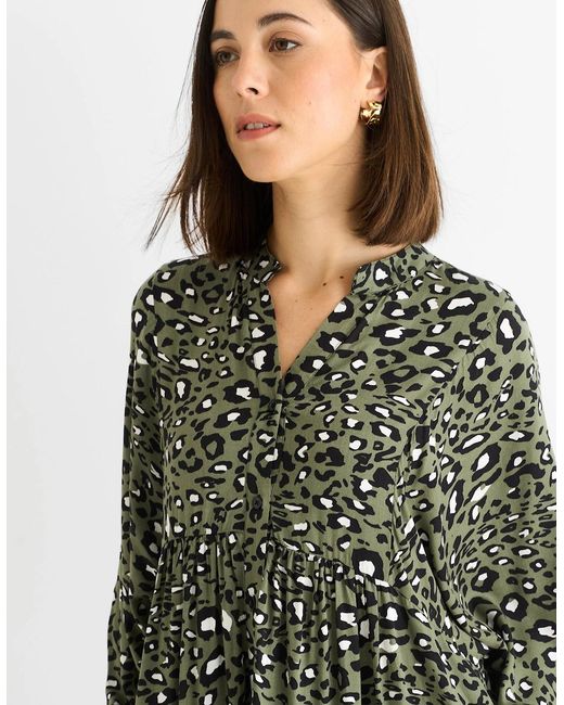Gini London Green Khaki Viscose Animal Oversized Smock Maxi Dress