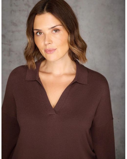 Live Unlimited London Brown Chocolate Polo Knit Jumper