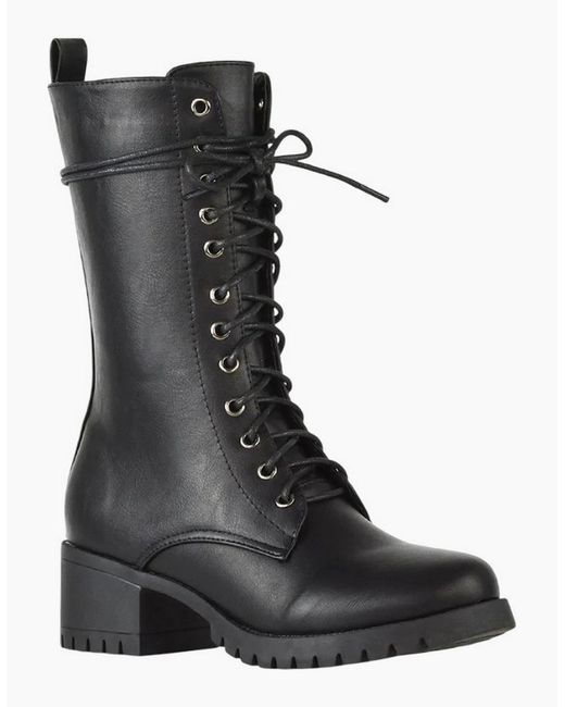XY London Black Ladies Jennifer Ankle Mid Block Heel Biker Boots