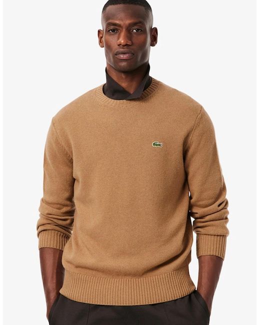 Lacoste Brown Carded Wool Crew Neck Sweater for men