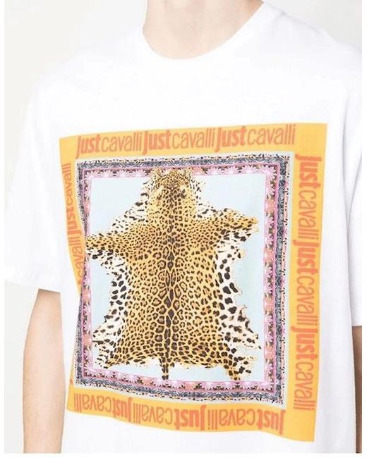 Just Cavalli White Foulard Cotton Leopard Graphic T-Shirt for men