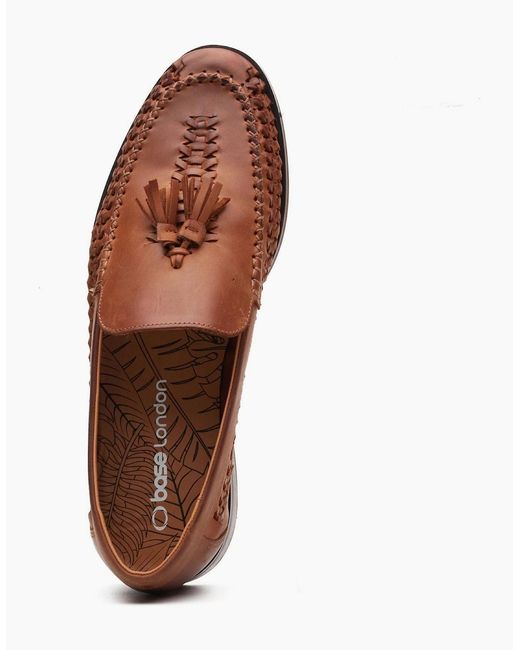 Base London Brown London Bracken Leather Tan Loafers for men