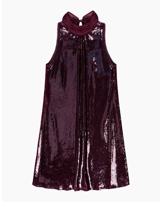 Ro&zo Purple Freya Wine Sequinned Halterneck Mini Dress