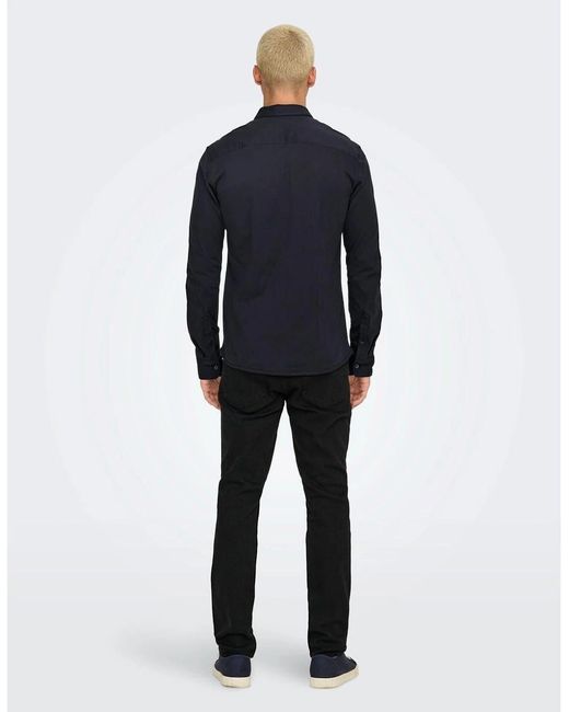 ONLY Blue Regular Fit Long Sleeve Shirt for men